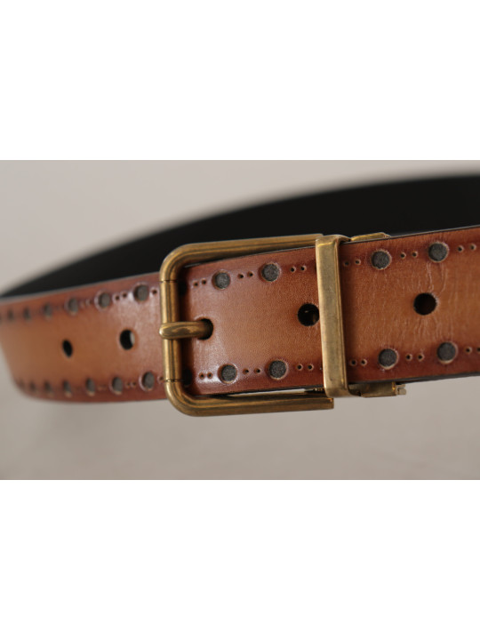 Belts Elegant Brown Leather Belt with Brass Buckle 540,00 € 8059226979302 | Planet-Deluxe