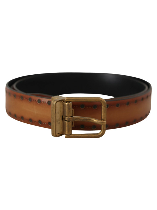 Belts Elegant Brown Leather Belt with Brass Buckle 540,00 € 8059226979302 | Planet-Deluxe