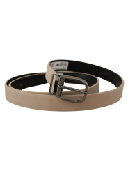 Belts Elegant Beige Leather Belt with Silver Tone Buckle 450,00 € 8052145635953 | Planet-Deluxe