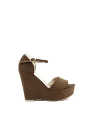 Braune Leder Keilabsatz Sandalen Damen