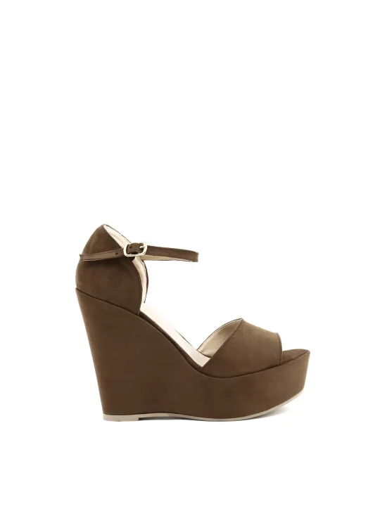 Braune Leder Keilabsatz Sandalen Damen