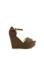Braune Leder Keilabsatz Sandalen Damen