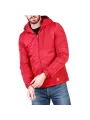 Rote, gepolsterte Jacke mit Kapuze
