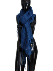 Scarves Chic Linen Fringed Scarf in Blue Checkered 170,00 € 8034166933157 | Planet-Deluxe
