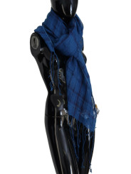 Scarves Chic Linen Fringed Scarf in Blue Checkered 170,00 € 8034166933157 | Planet-Deluxe