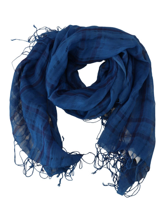 Scarves Chic Linen Fringed Scarf in Blue Checkered 170,00 € 8034166933157 | Planet-Deluxe