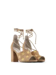 Braune Lederriemchen Sandalette mit Blockabsatz
