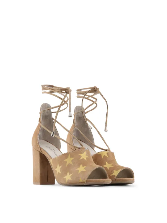 Braune Lederriemchen Sandalette mit Blockabsatz