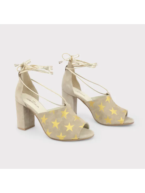 Taupe Wildleder Sandalette mit Sternen