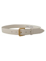Belts Chic White Leather Belt with Gold Engraved Buckle 460,00 € 8058301888263 | Planet-Deluxe