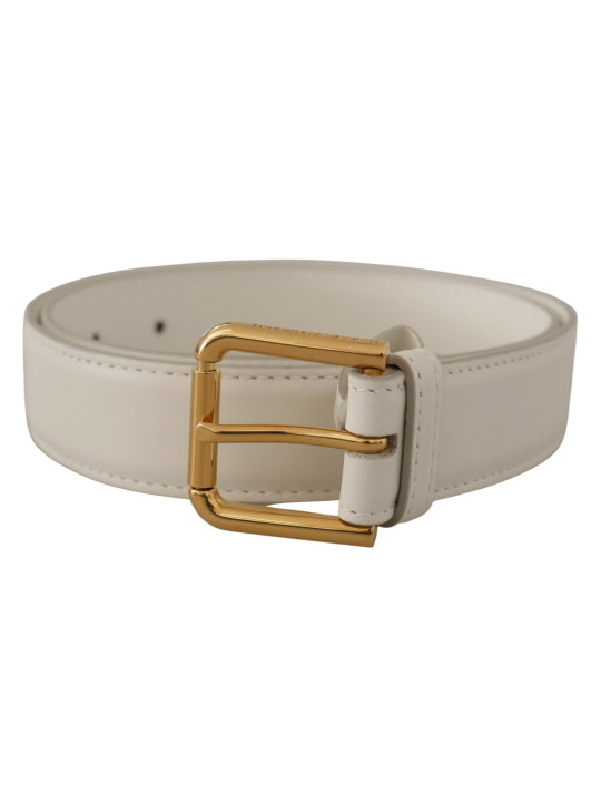 Belts Chic White Leather Belt with Gold Engraved Buckle 460,00 € 8058301888263 | Planet-Deluxe