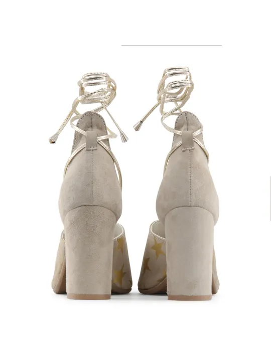 Taupe Wildleder High-Heel Sternsandalen
