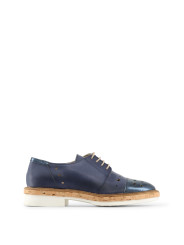 Blaue Leder-Schnürschuhe mit Korksohle