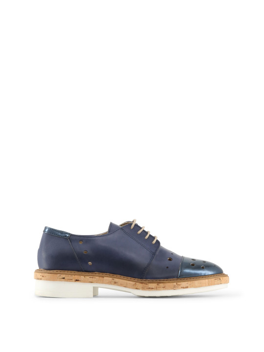 Blaue Leder-Schnürschuhe mit Korksohle
