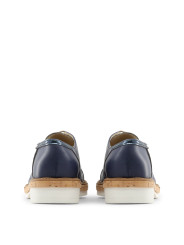 Marineblaue Lederschuhe mit Korkabsatz