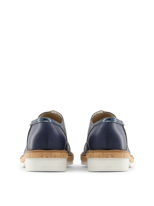 Marineblaue Lederschuhe mit Korkabsatz