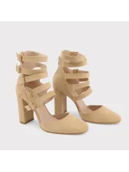 Beige Wildleder High-Heels mit Knöchelriemen