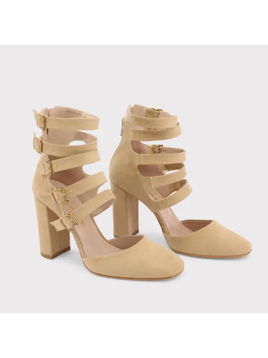 Beige Wildleder High-Heels mit Knöchelriemen