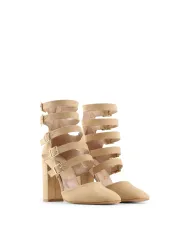 Beige Leder Stiefel mit Absatz