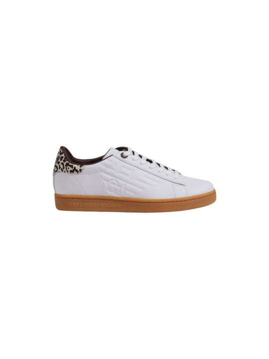 Weiße Sneaker mit Leopardenmusterabsatz