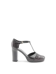 Graue Leder High Heel Sandale