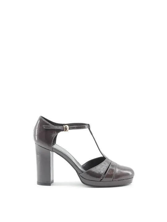 Graue Leder High Heel Sandale