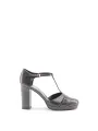 Graue Leder High Heel Sandale