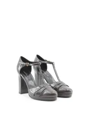 Graue Leder High Heels Plateau