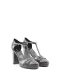 Graue Leder High Heels Plateau