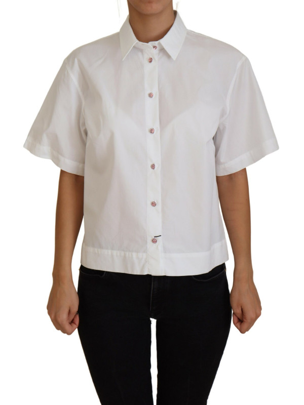 Tops & T-Shirts Elegant White Cotton Button-Up Blouse 930,00 € 8058091363537 | Planet-Deluxe