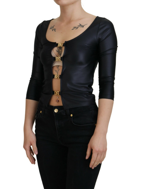 Tops & T-Shirts Elegant Black 3/4 Sleeve Top with Gold Detailing 3.190,00 € 8057142187900 | Planet-Deluxe