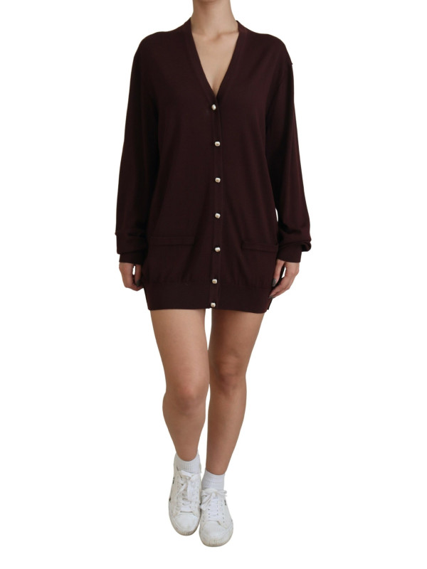 Sweaters Chic Maroon V-Neck Wool Cardigan 2.770,00 € 8057142139367 | Planet-Deluxe