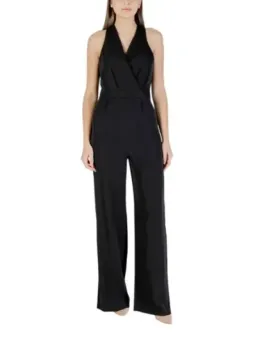 Eleganter Damen Jumpsuit Schwarz V-Ausschnitt Anzug