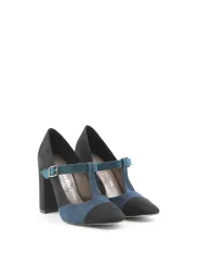 Schwarze blaue Damenschuhe mit Absatz