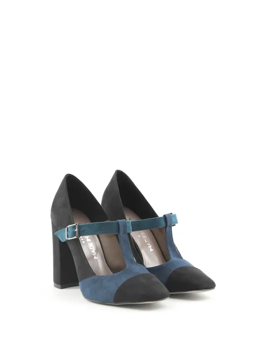 Schwarze blaue Damenschuhe mit Absatz