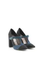 Schwarze blaue Damenschuhe mit Absatz