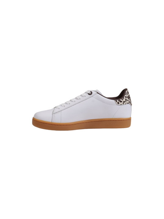 Weiße Sneaker mit Leopardenmuster-Absatz