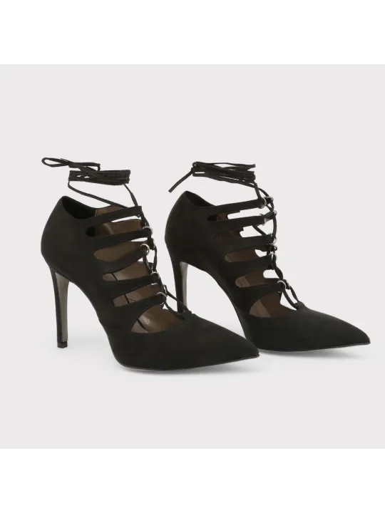 Schwarze Wildlederschuhe mit spitzer Ferse