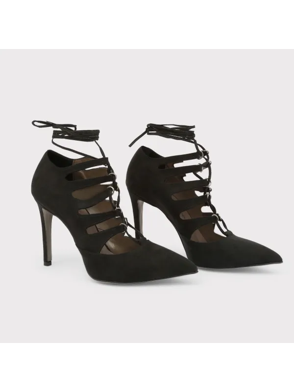 Schwarze Wildlederschuhe mit spitzer Ferse Schwarze Wildlederschuhe mit spitzer Ferse