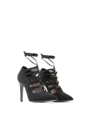 Schwarze Wildlederpumps mit Riemchen und Stilettoabsatz
