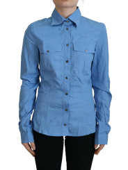 Tops & T-Shirts Elegant Blue Cotton Long Sleeve Polo Top 520,00 € 8050246186428 | Planet-Deluxe