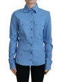 Tops & T-Shirts Elegant Blue Cotton Long Sleeve Polo Top 520,00 € 8050246186428 | Planet-Deluxe