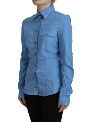 Tops & T-Shirts Elegant Blue Cotton Long Sleeve Polo Top 520,00 € 8050246186428 | Planet-Deluxe
