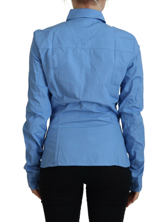 Tops & T-Shirts Elegant Blue Cotton Long Sleeve Polo Top 520,00 € 8050246186428 | Planet-Deluxe