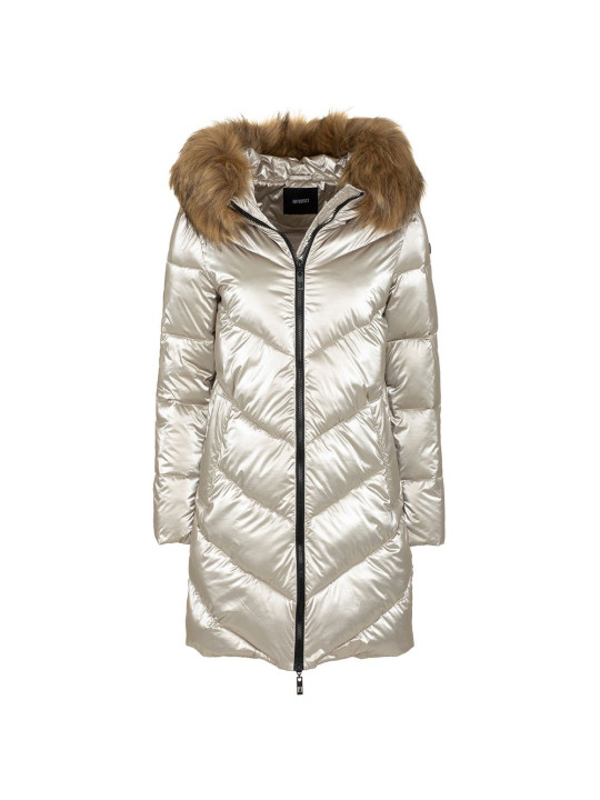 Jackets & Coats Chic Gray Eco-Fur Trimmed Long Down Jacket 460,00 € 8060834802326 | Planet-Deluxe
