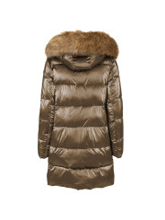 Jackets & Coats Eco-Chic Brown Down Jacket with Faux Fur Hood 460,00 € 8060834802333 | Planet-Deluxe