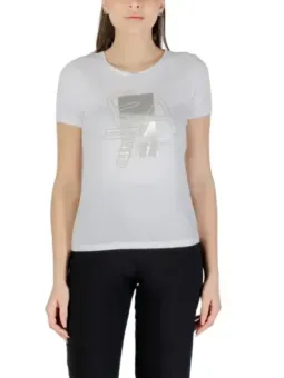 EA7 Damen T-Shirt: Weißer Print, Baumwollmix, F/S Kollektion