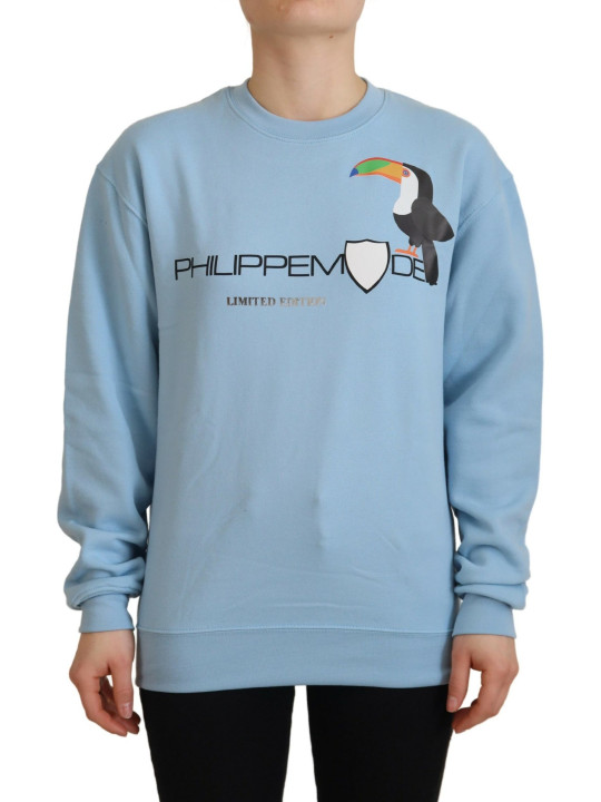 Sweaters Chic Light Blue Logo Embellished Sweater 520,00 € 8050246185681 | Planet-Deluxe