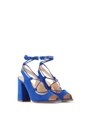 Blaue Wildledersandalette mit hohem Absatz