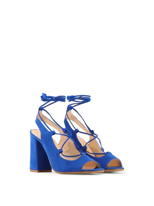 Blaue Wildledersandalette mit hohem Absatz